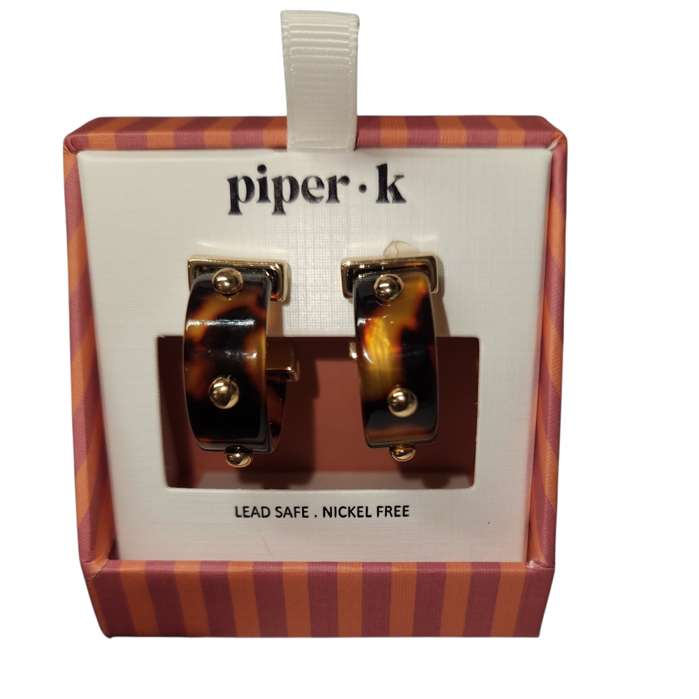Piper K Tortoise Shell Hoop Earrings w/ Gold-tone Beads